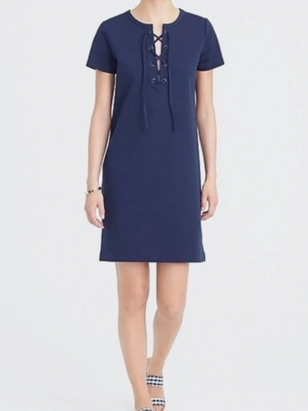 J. Crew Navy Lace-Up Short Sleeve Mini Dress size M